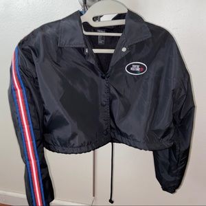 Crop windbreaker drawstring jacket